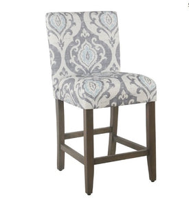 HomePop 24" Traditional Wood and Fabric Parsons Counter Stool in Suri Blue