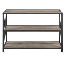 Load image into Gallery viewer, 40&quot; X-Frame Metal and Wood Media Bookshelf, Gray Wash
