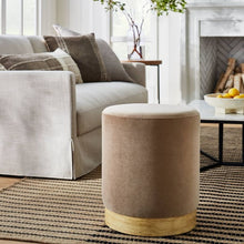 Load image into Gallery viewer, Midvale Velvet and Wood Drum Ottoman Brown
