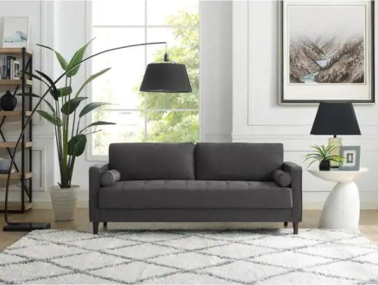 Lillith 31.1 in. Heather Grey Polyester 4-Seater Tuxedo Sofa with Square Arms