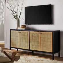 Load image into Gallery viewer, Springville Caned Door TV Stand for TVs up to 60&quot; Black
