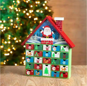 Wooden House Count Down Calendar Decor with Drawer