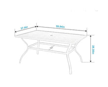 Load image into Gallery viewer, Black Rectangle Metal Patio Outdoor Dining Table with 1.57 in. Umbrella Hole and Wood-Look Tabletop
