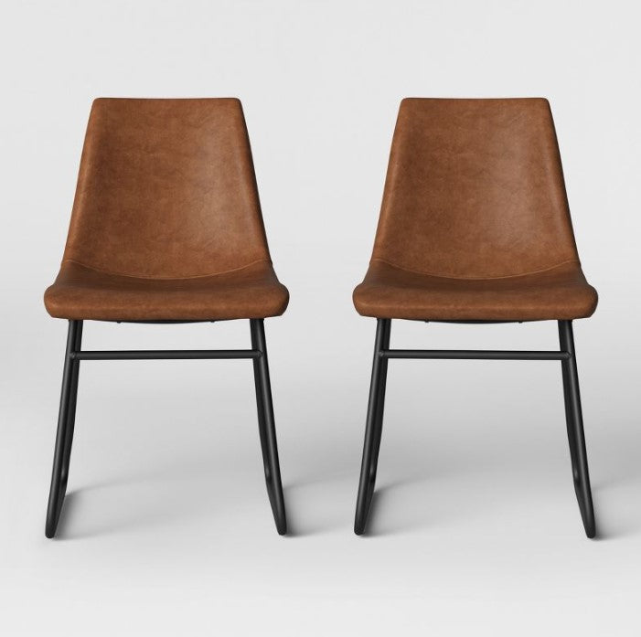 32.7 Inches (H) x 18 Inches (W) x 23.5 Inches (D) Bowden Faux Leather and Metal Dining Chairs, (Set of 2)