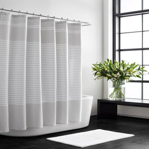 Pastel Gray Seersucker Stripe 100% Cotton Shower Curtain GL608