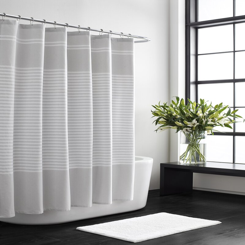 Pastel Gray Seersucker Stripe 100% Cotton Shower Curtain GL608