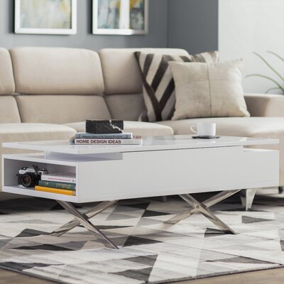 Seraphina Lift Top Extendable Cross Legs Coffee Table with Storage White/Silver 794CDR