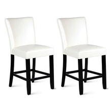 Load image into Gallery viewer, White Counter Stool (25.6” Seat Height) With Middle Back, Solid Wood Legs, Breathing Leather, Upholstered Stools (Set of 2)
