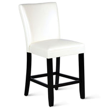 Load image into Gallery viewer, White Counter Stool (25.6” Seat Height) With Middle Back, Solid Wood Legs, Breathing Leather, Upholstered Stools (Set of 2)
