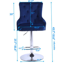 Load image into Gallery viewer, Set Of 2 Modern Velvet Adjustable Counter Height Bar Stools
