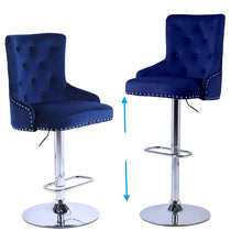 Load image into Gallery viewer, Set Of 2 Modern Velvet Adjustable Counter Height Bar Stools
