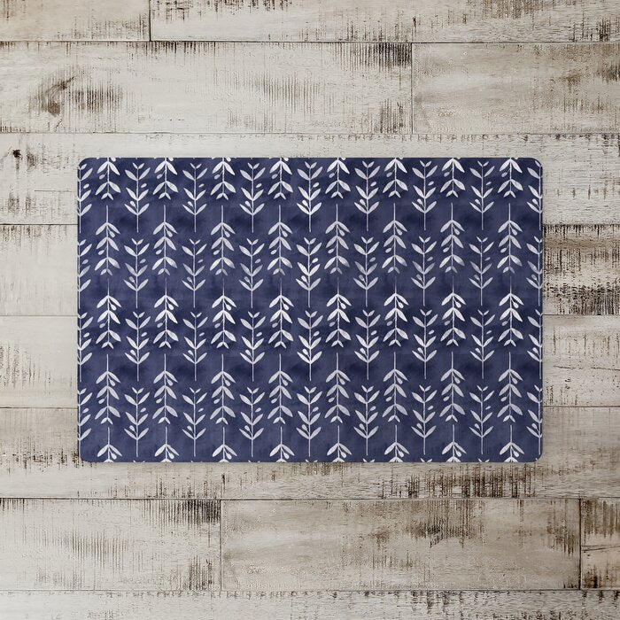 Sevigny Navy Doodle Leaf Kitchen Mat (198MM)