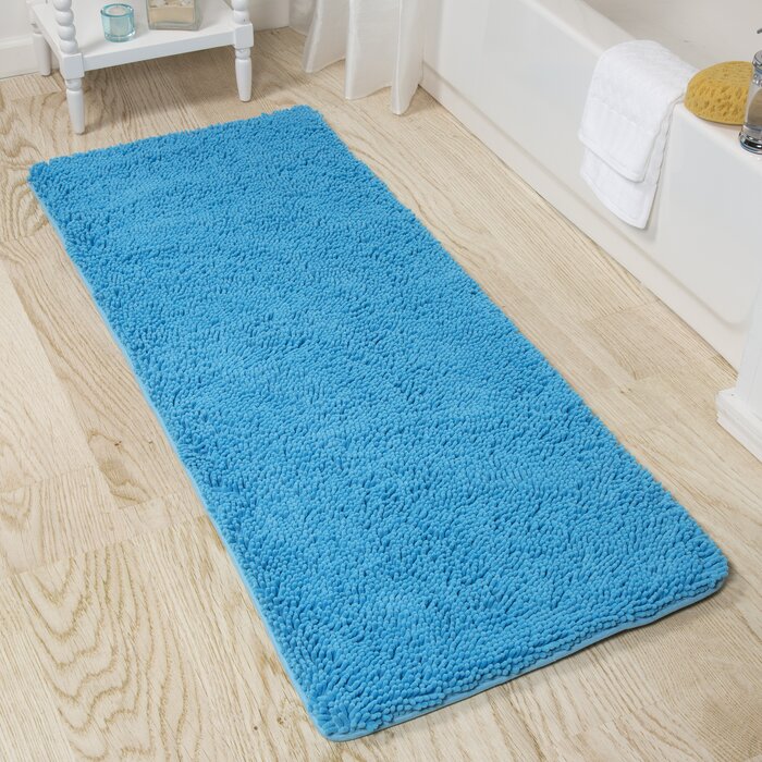 Blue Shag Rectangular Polyester Non-Slip Solid Bath Rug (SB795)