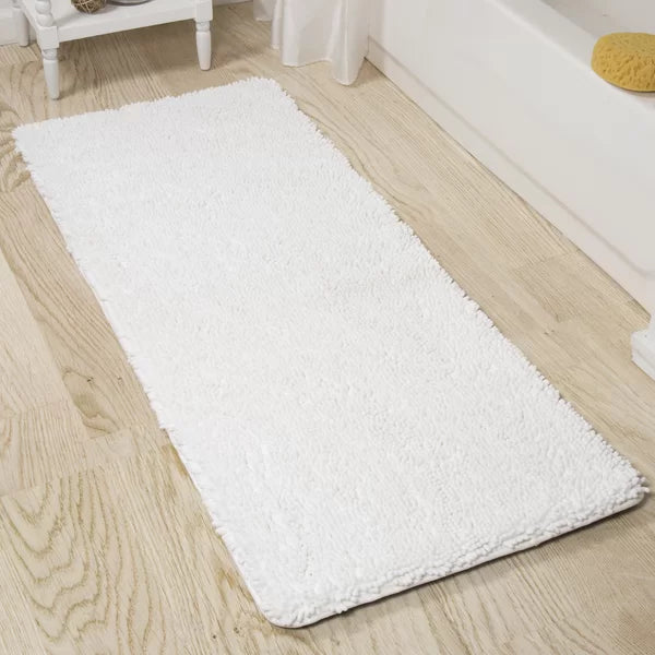 White Shag Rectangular Polyester Non-Slip Solid Bath Rug