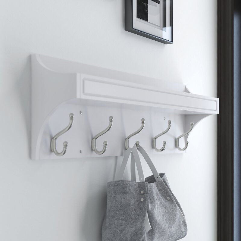 Sheetz 27.9'' Wide 5 - Hook Wall Mounted Coat Rack in White/Satin Nickel