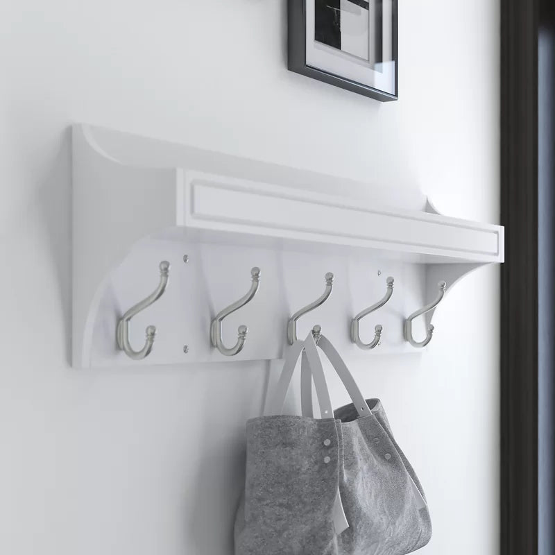 Sheetz 27.9'' Wide 5 - Hook Wall Mounted Coat Rack in White/Satin Nickel