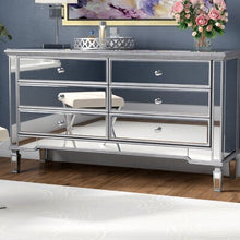 Load image into Gallery viewer, Shelly 6 Drawer Antique Silver and Mirror Dresser
