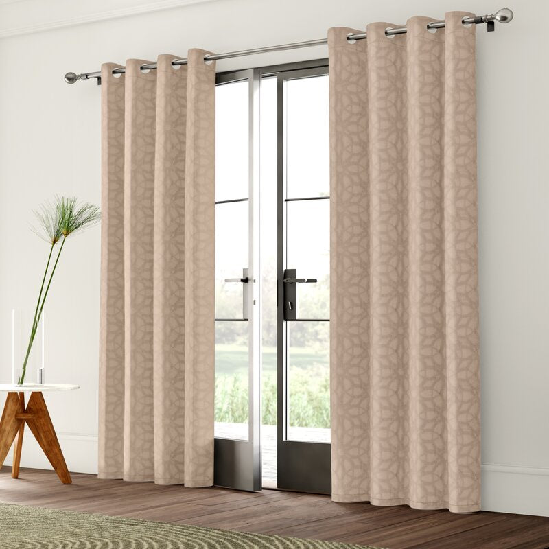 Shively Geometric Blackout Thermal Grommet Natural Curtain - Set of 2 panels (1308ND)