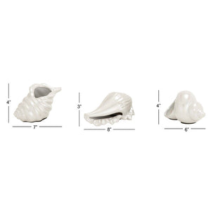 White Shoaf Ceramic Shell 3 Piece Figurine Set  7684