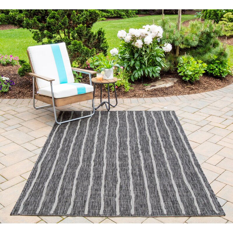Sicily Geometric Charcoal/Ivory Indoor / Outdoor Area Rug