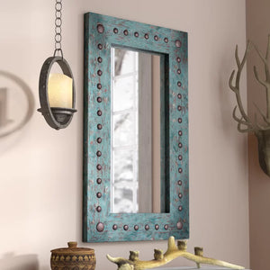 36" H x 36" W Turquoise Square Wood Wall Mirror