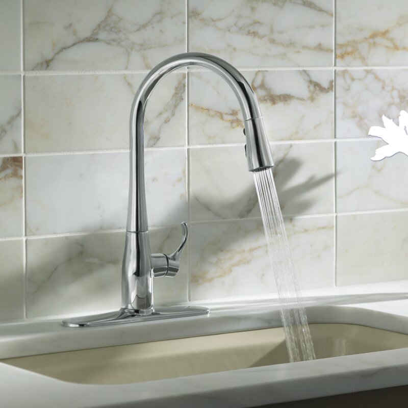 K-596-CP Simplice Pull-Down Single Handle Kitchen Faucet with Sweep Spray and DockNetik® MRM871
