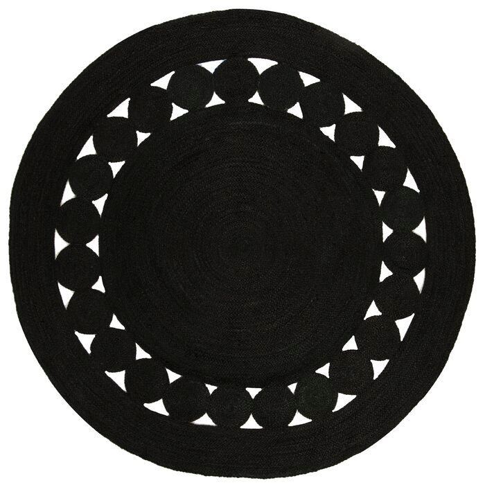 Round Johna Handmade Jute/Sisal Black Area Rug Black 10