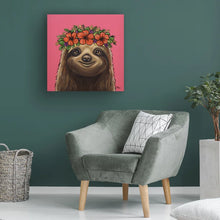 Load image into Gallery viewer, 35&quot; H x 35&quot; W x 2&quot; D Sloth With Flower Crown - Wrapped Canvas Painting
