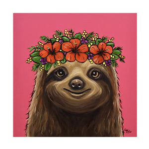 35" H x 35" W x 2" D Sloth With Flower Crown - Wrapped Canvas Painting