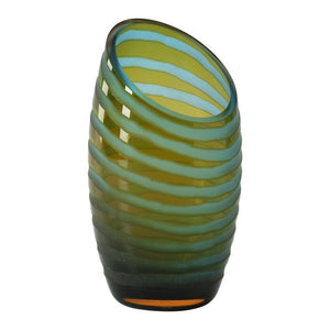 Small Angle Cut Etched Vase in Cyan Blue and Orange #1380HW