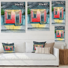 Load image into Gallery viewer, 20" H x 12" W x 1" D Small Red Clapboard House Lit By Lighted Lanterns - Print on Canvas
