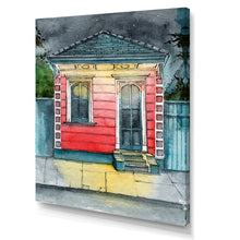 Load image into Gallery viewer, 20" H x 12" W x 1" D Small Red Clapboard House Lit By Lighted Lanterns - Print on Canvas
