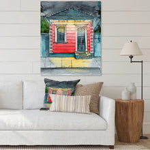 Load image into Gallery viewer, 20" H x 12" W x 1" D Small Red Clapboard House Lit By Lighted Lanterns - Print on Canvas
