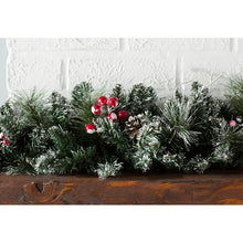 Load image into Gallery viewer, Snow Tipped Pine 9&#39; Berry Christmas Garland
