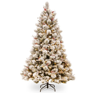 Snowy 7.5' Frosted Green Pine Artificial Christmas Tree with 700 Clear/White Lights
