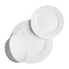 Load image into Gallery viewer, White Solid Swiss Dots 12 Piece Melamine Dinnerware Set, Service for 4 (ND359)
