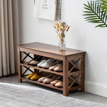 Load image into Gallery viewer, Solid Wood Shelves Storage Bench
