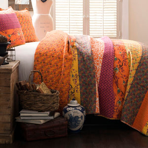 Full/Queen Quilt + 2 Shams Tangerine Somerton Reversible Quilt Set MRM342