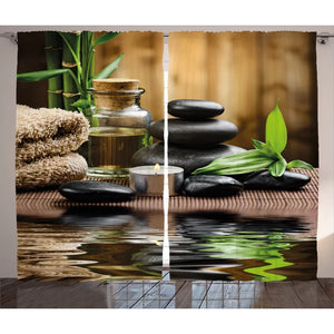 Spa Asian Massage Stone Triplets with Herbal Oil and Scent CandlesGraphic Print & Text Semi-Sheer Rod Pocket Curtain Panels (Set of 2), 54" W x 84" L