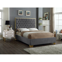 Load image into Gallery viewer, Gray Spadaro KING Velvet, Solid Wood and Upholstered Platform Bed Headboard ONLY #2223HW
