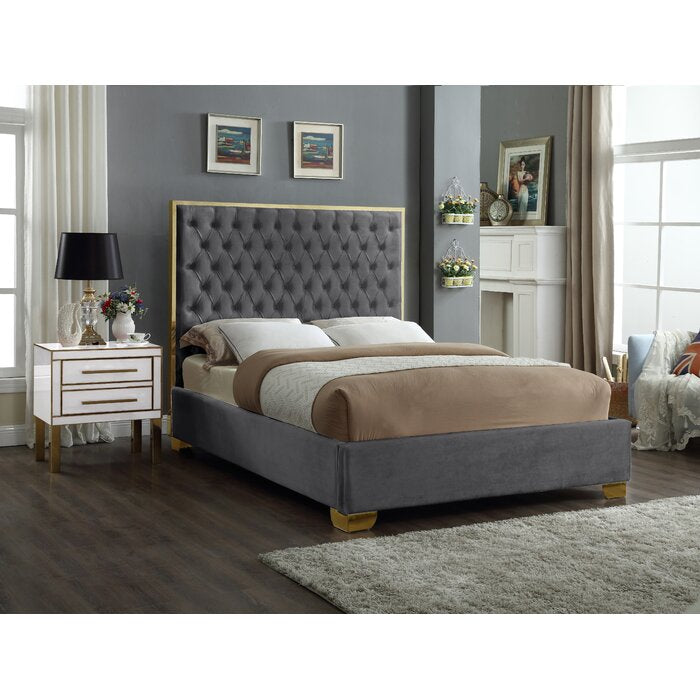 Gray Spadaro KING Velvet, Solid Wood and Upholstered Platform Bed Headboard ONLY #2223HW