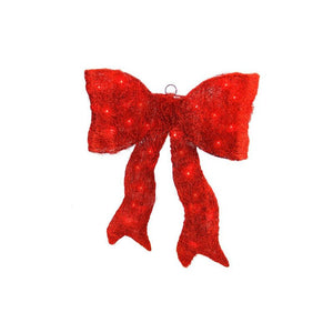 24" H x 19" W x 2.5" D Sparkling Whimsical Sisal Bow Christmas Decoration Lighted Display, Set of 3