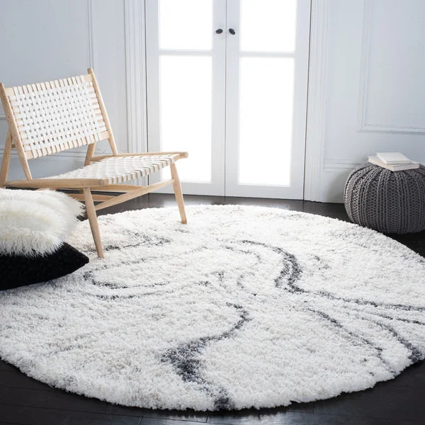 Speight Abstract Area Rug in Ivory/Gray 8' round