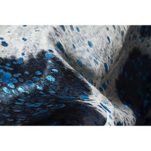 Load image into Gallery viewer, Sprowston Handmade Cowhide Area Rug in White/Blue 6 x 7
