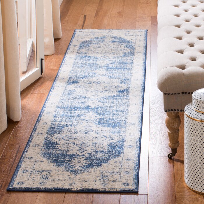 Stadler Oriental Navy Area Rug, Runner 2' x 22'