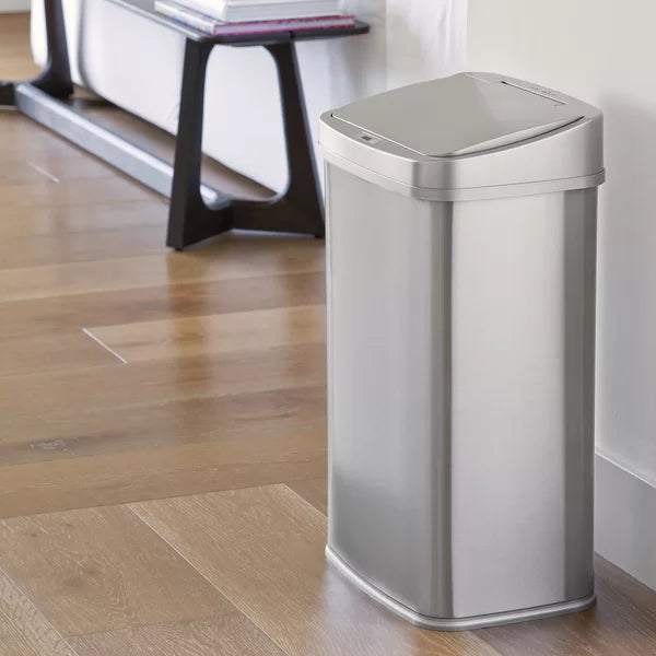Silver Stainless Steel 13.2 Gallon Motion Sensor Trash Can