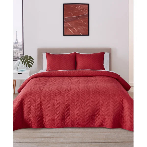 King Quilt + 2 Standard Shams Red Standard Cotton 140 TC Quilt Set