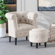 Load image into Gallery viewer, Starks Tufted Fabric Chesterfield Chair and Ottoman Beige #1835HW
