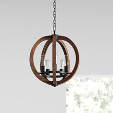 Load image into Gallery viewer, Black/Brown Nouvelle 5 - Light Unique / Statement Globe Chandelier with Wood Accents 4835RR
