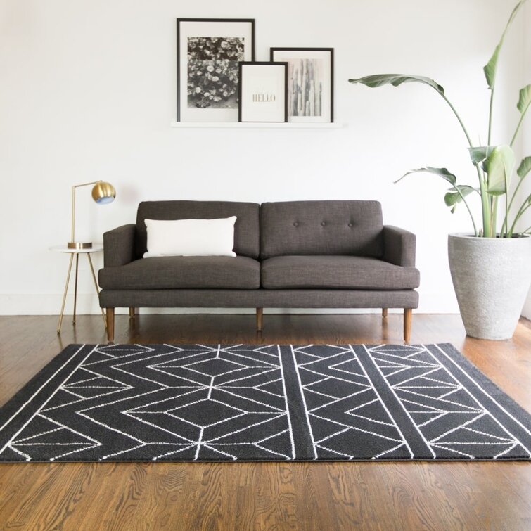 Stewart Geometric Area Rug in Charcoal, Rectangle 4'4